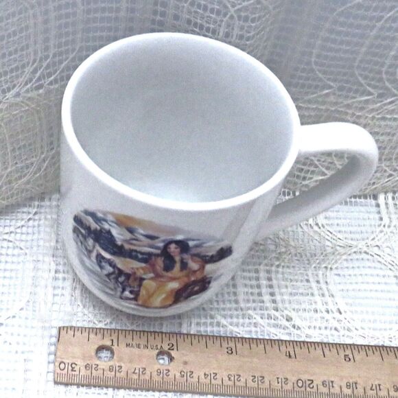 White Ceramic Coffee Mug with Serenity Prayer and Native American Girl Handmade - Picture 8 of 8